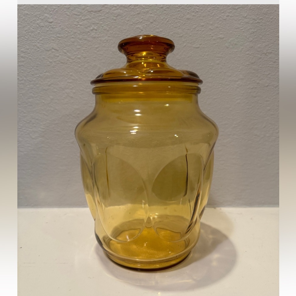 Vintage LE Smith Honey Amber Bubble Glass Apothecary Jar, Canister, Cookie Jar - Picture 3 of 10